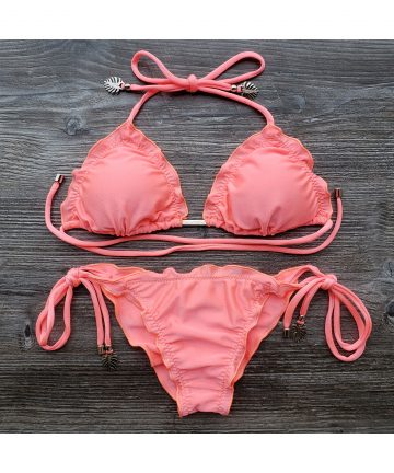 Biquíni Ripple Metallic Coral Neon