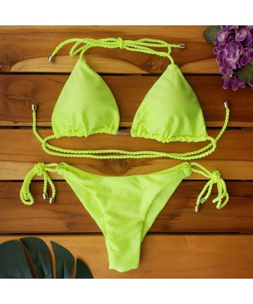 Biquíni Cortininha Twist Metallic Amarelo Neon